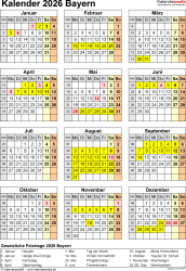  Kalender 2026 Bayern: Ferien, Feiertage, Excel-Vorlagen Bildidee 