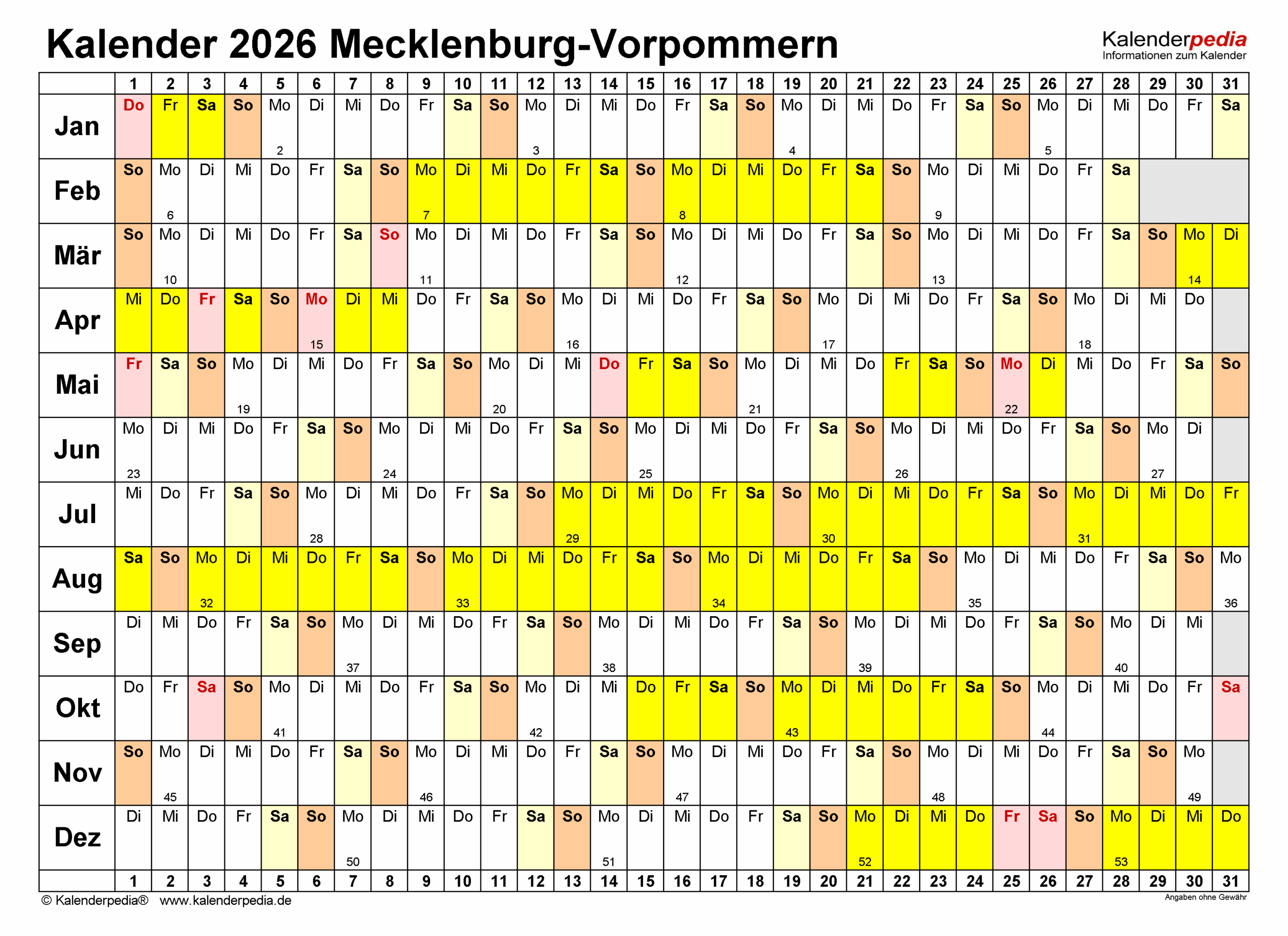 Schulferien Mecklenburg-vorpommern 2026 Kalender 2026 + Ferien Mecklenburg-vorpommern, Feiertage