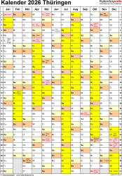  Kalender 2026 Thüringen: Ferien, Feiertage, Word-Vorlagen 