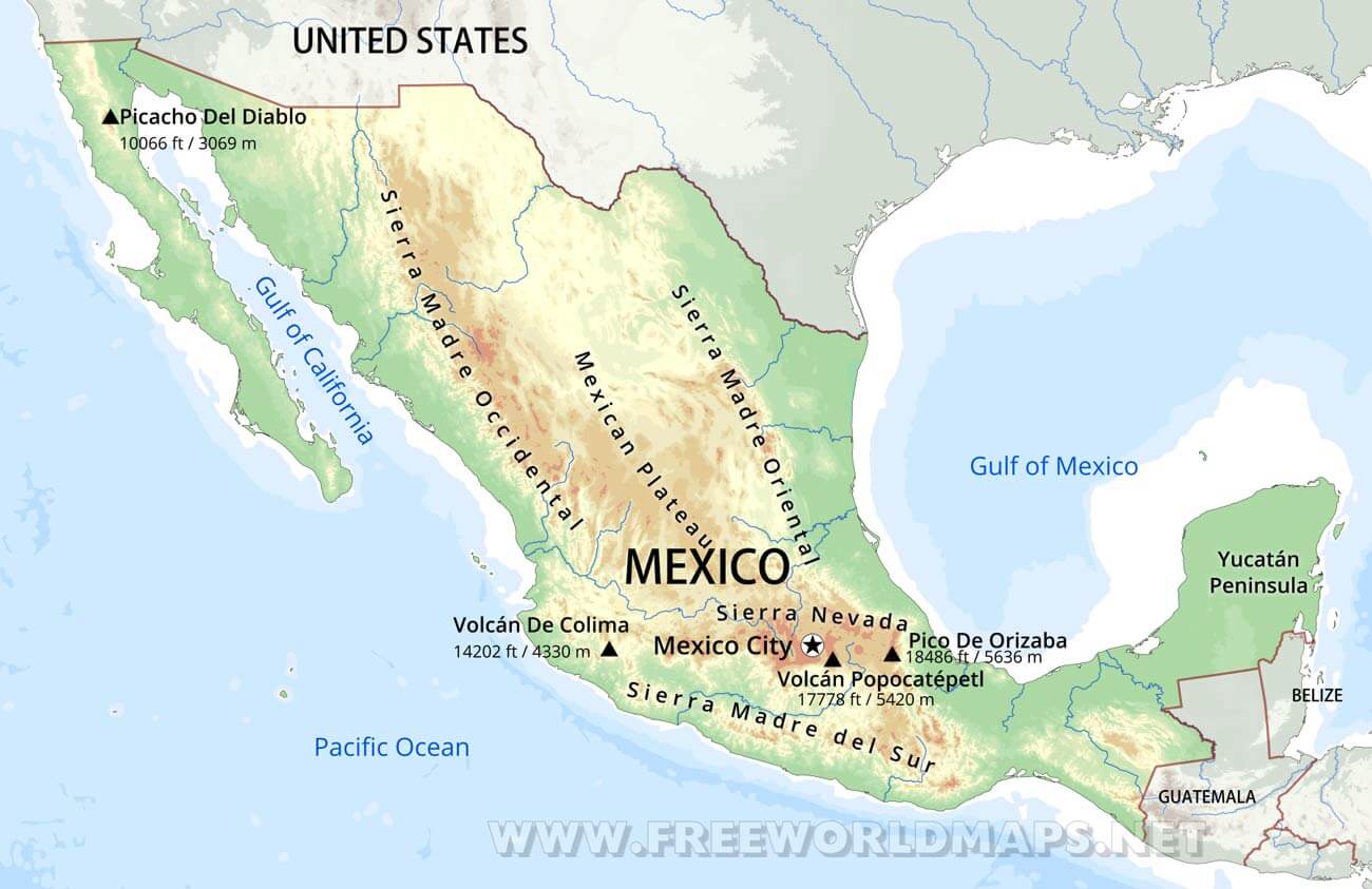  Mexico Physical Map Motiv 