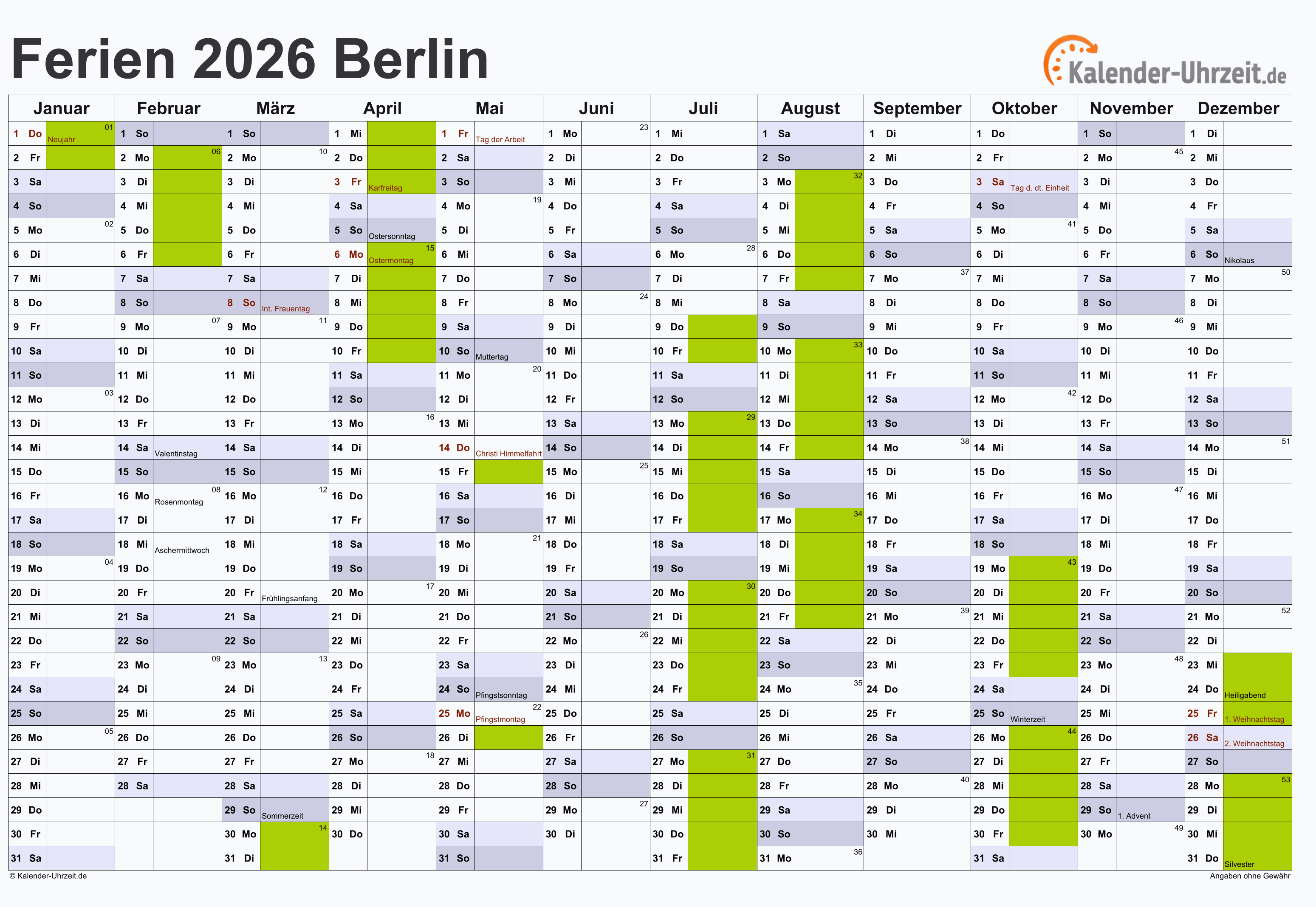  Ferien Berlin 2026 - Ferienkalender zum Ausdrucken 