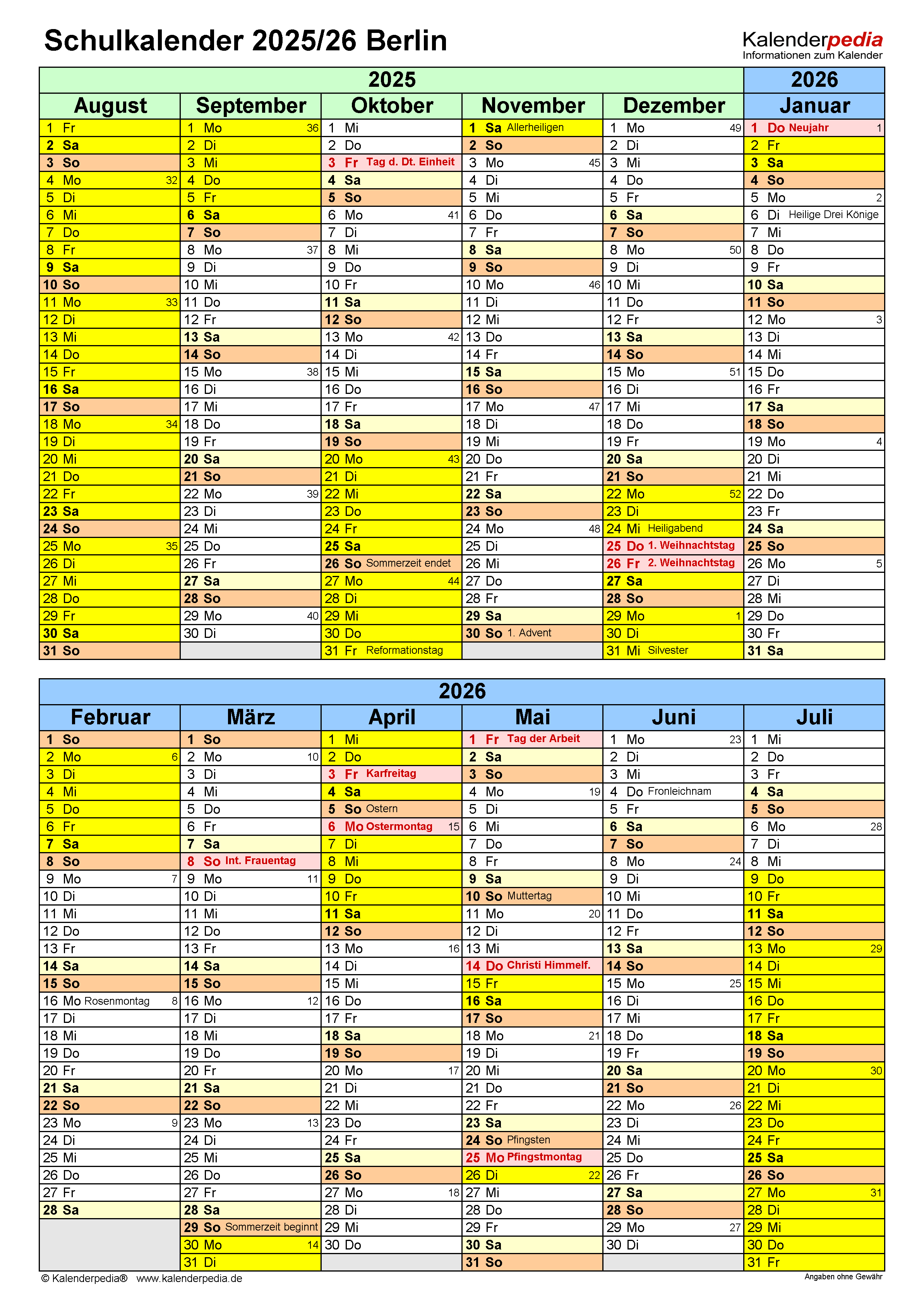  Schulkalender 2025/2026 Berlin für PDF 