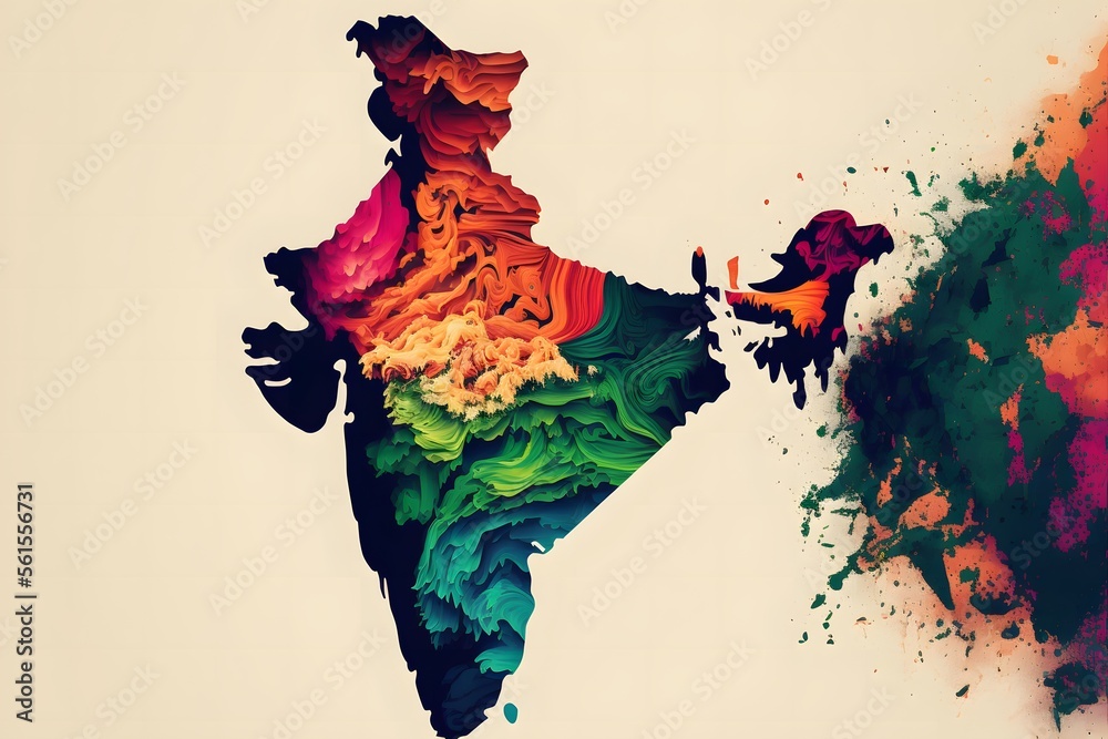  India Map shows its diversity in culture, religions, vegetation, flora Motiv 