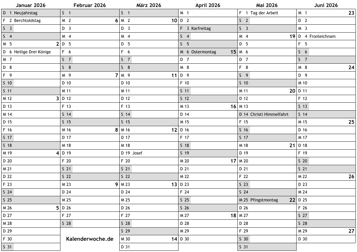 Kalenderblatt 2026 Kostenlos Kalender 2026 Zum Ausdrucken Als Pdf (20 Vorlagen, Kostenlos)