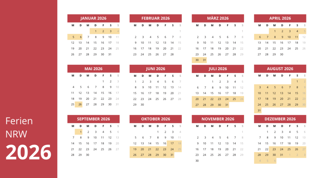 Nrw 2026 Kalender Kalender 2026 Nrw: Ferien, Feiertage, Pdf-vorlagen