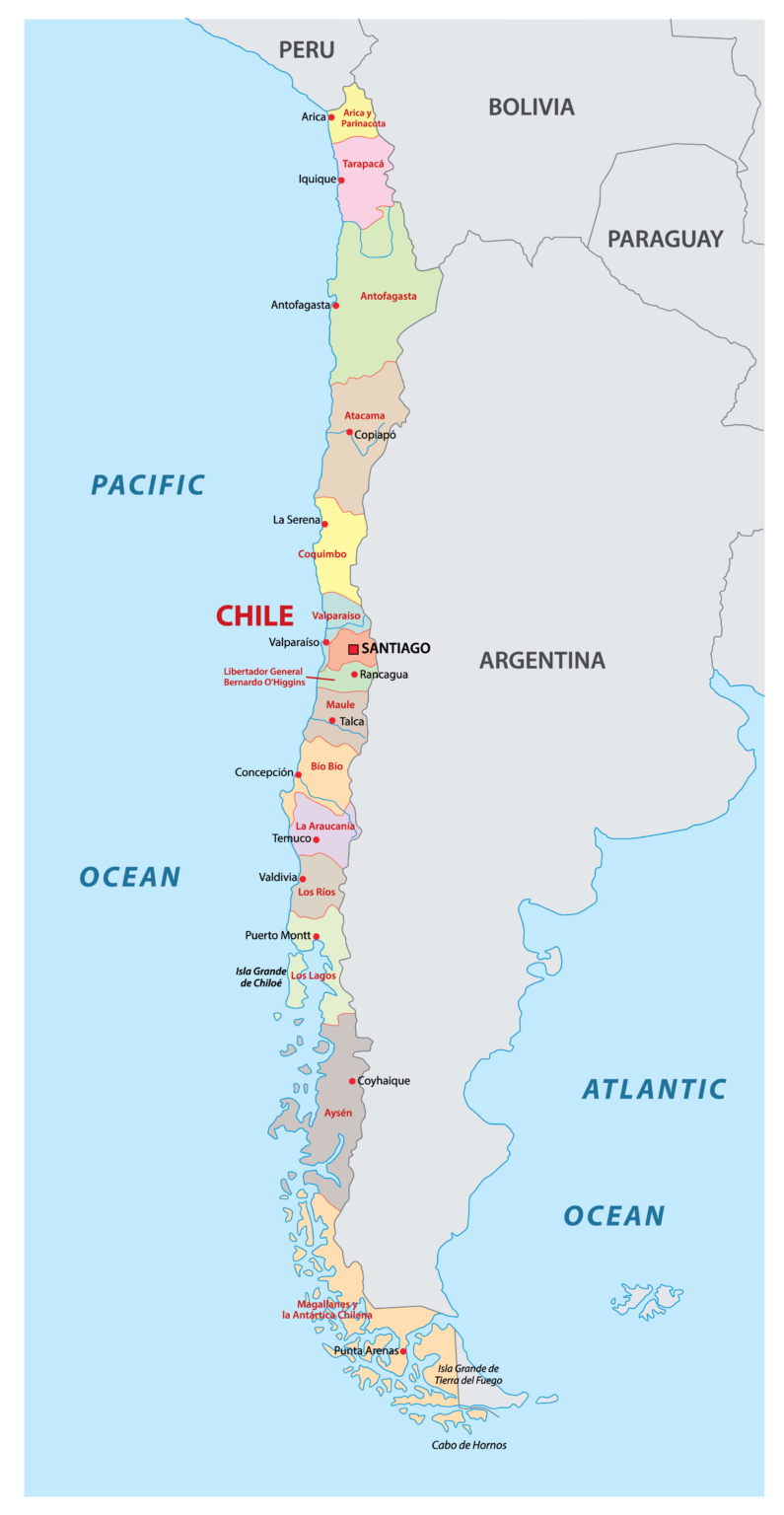  Foto zu Printable Free Labeled Map of Chile With State, Capital & Cities 