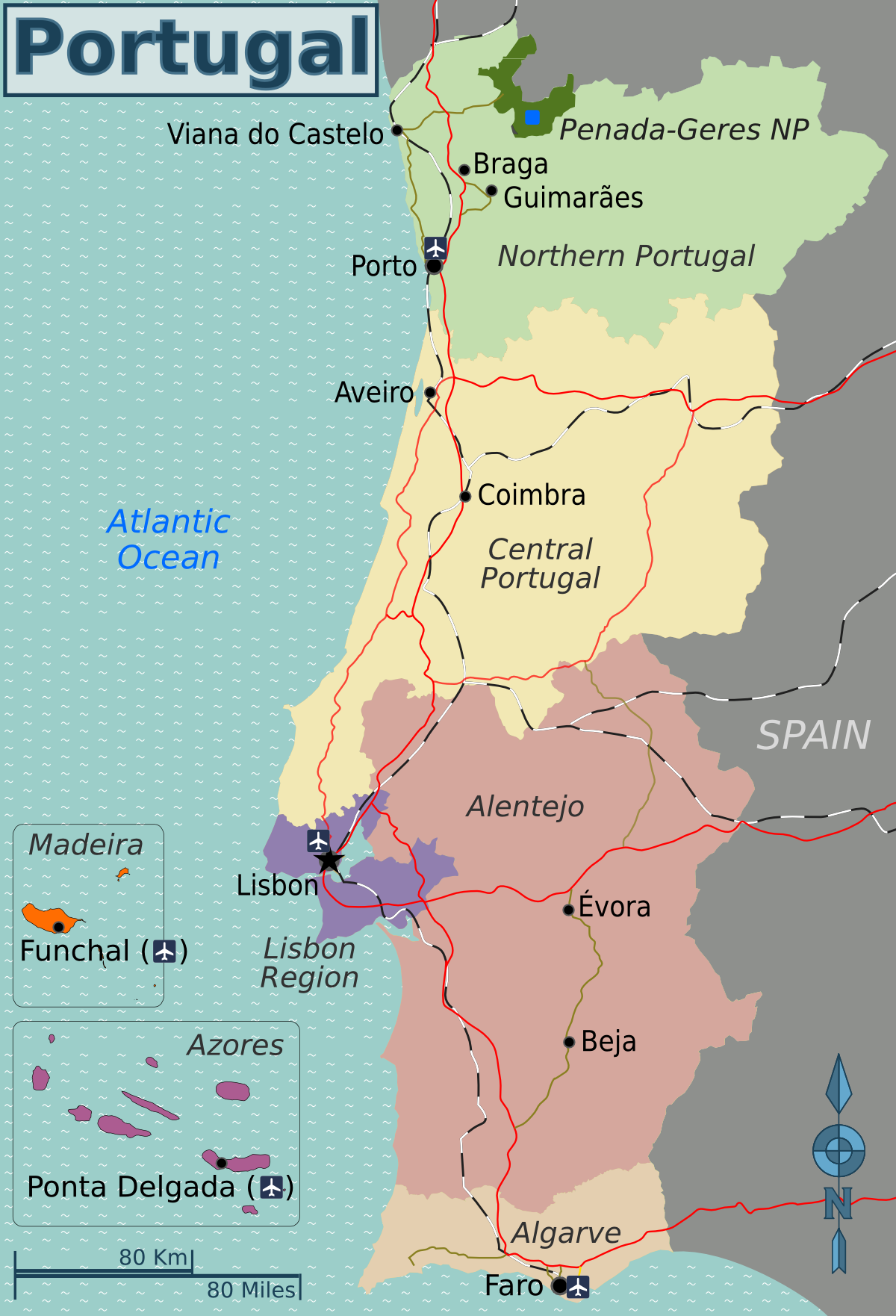  File:Portugal regions travel map EN.png - Wikimedia Commons Illustration 