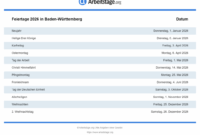 Feiertag Bw 2026 Feiertage 2026 In Deutschland Mit Druckbaren Vorlagen