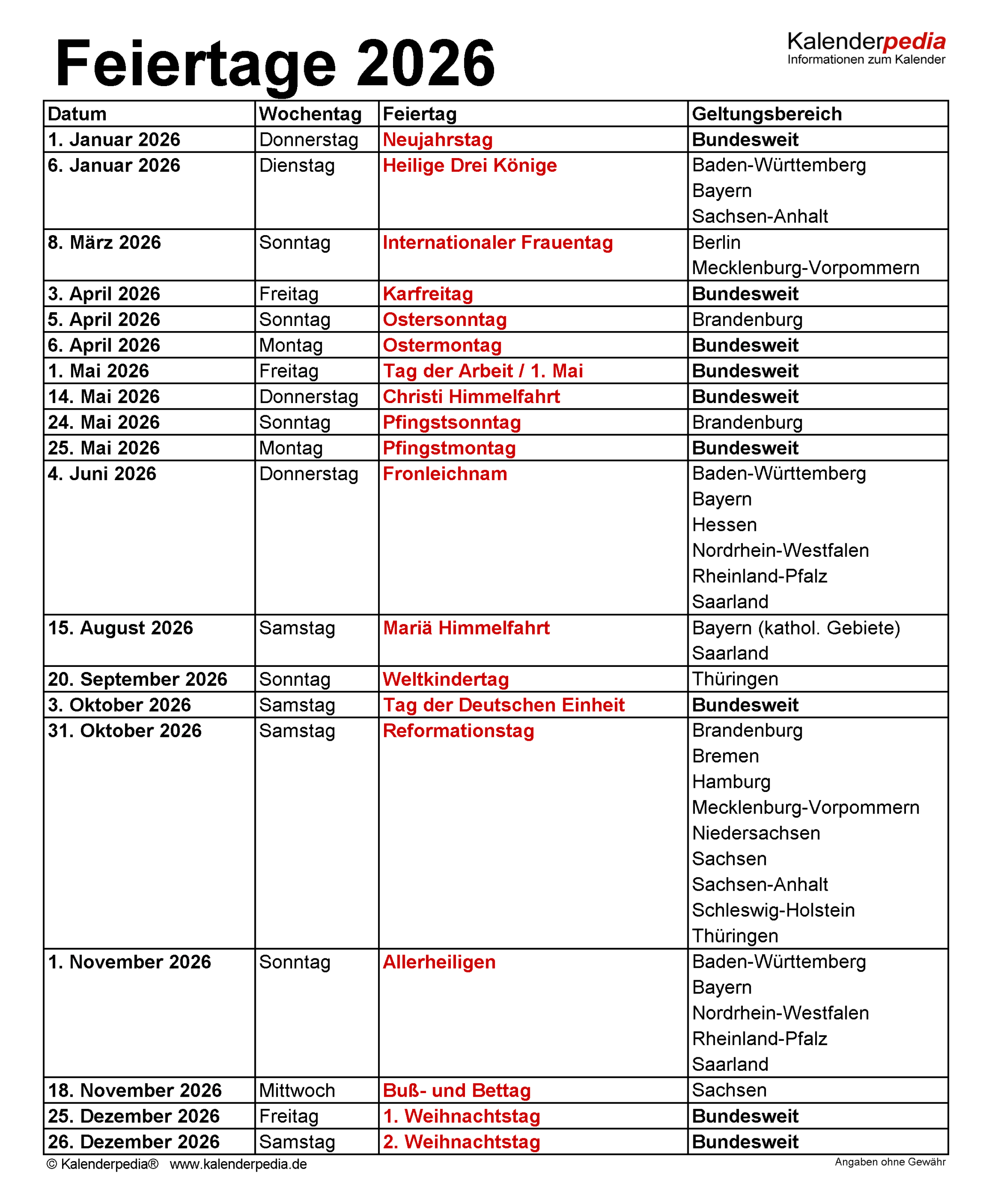 Feiertage In 2026 Feiertage Nordrhein-westfalen (nrw) 2026