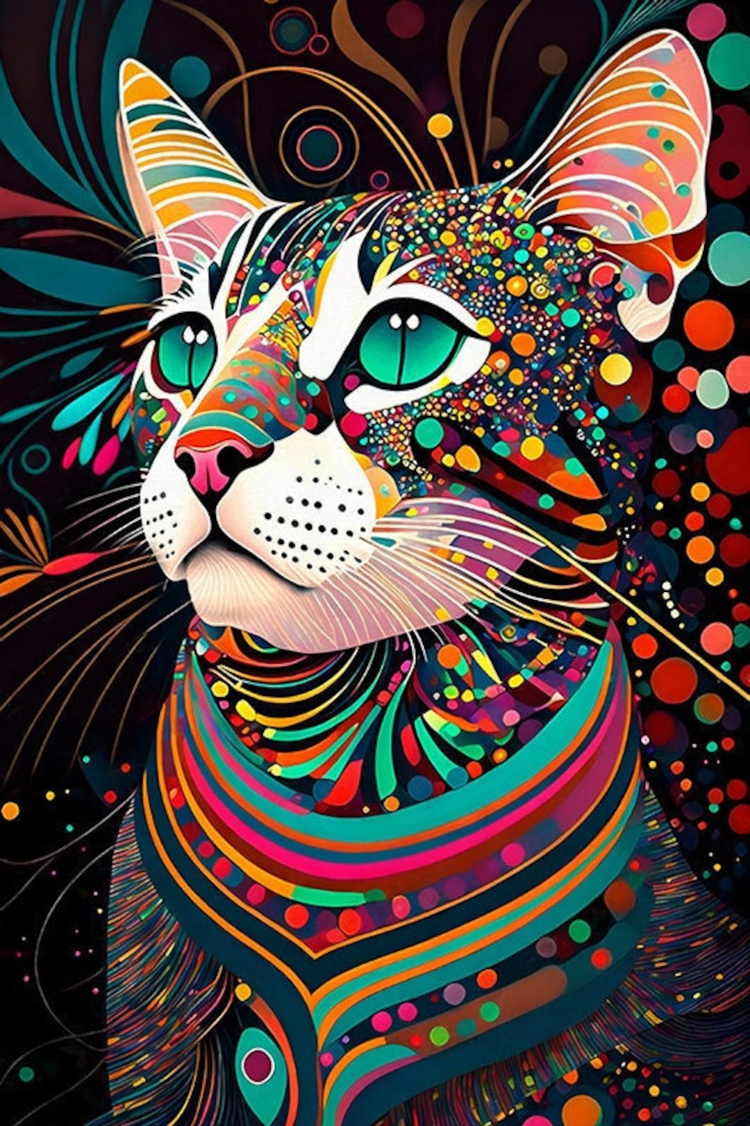  Colorful Cat Art, Abstract Cat Art, Colorful Cats, Psychedelic Cats Bildidee 