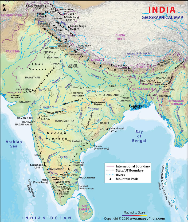  India Geography Maps, India Geography, Geographical Map of India Motiv 