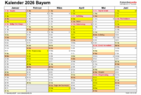 Schulferienkalender Bayern 2026 Schulkalender 2025/2026 bayern Für Excel