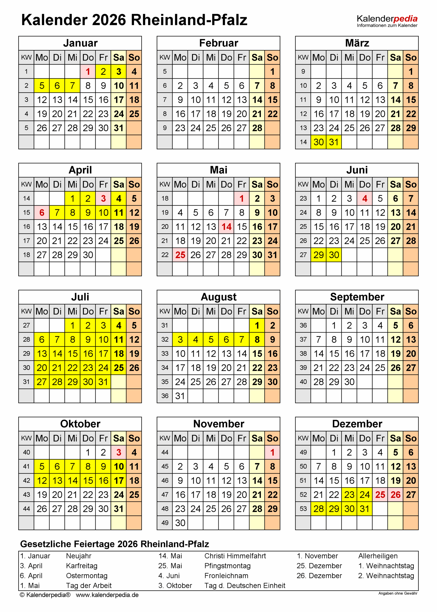 Winterferien Rheinland-pfalz 2026 Kalender 2026 rheinland-pfalz: Ferien, Feiertage, Pdf-vorlagen