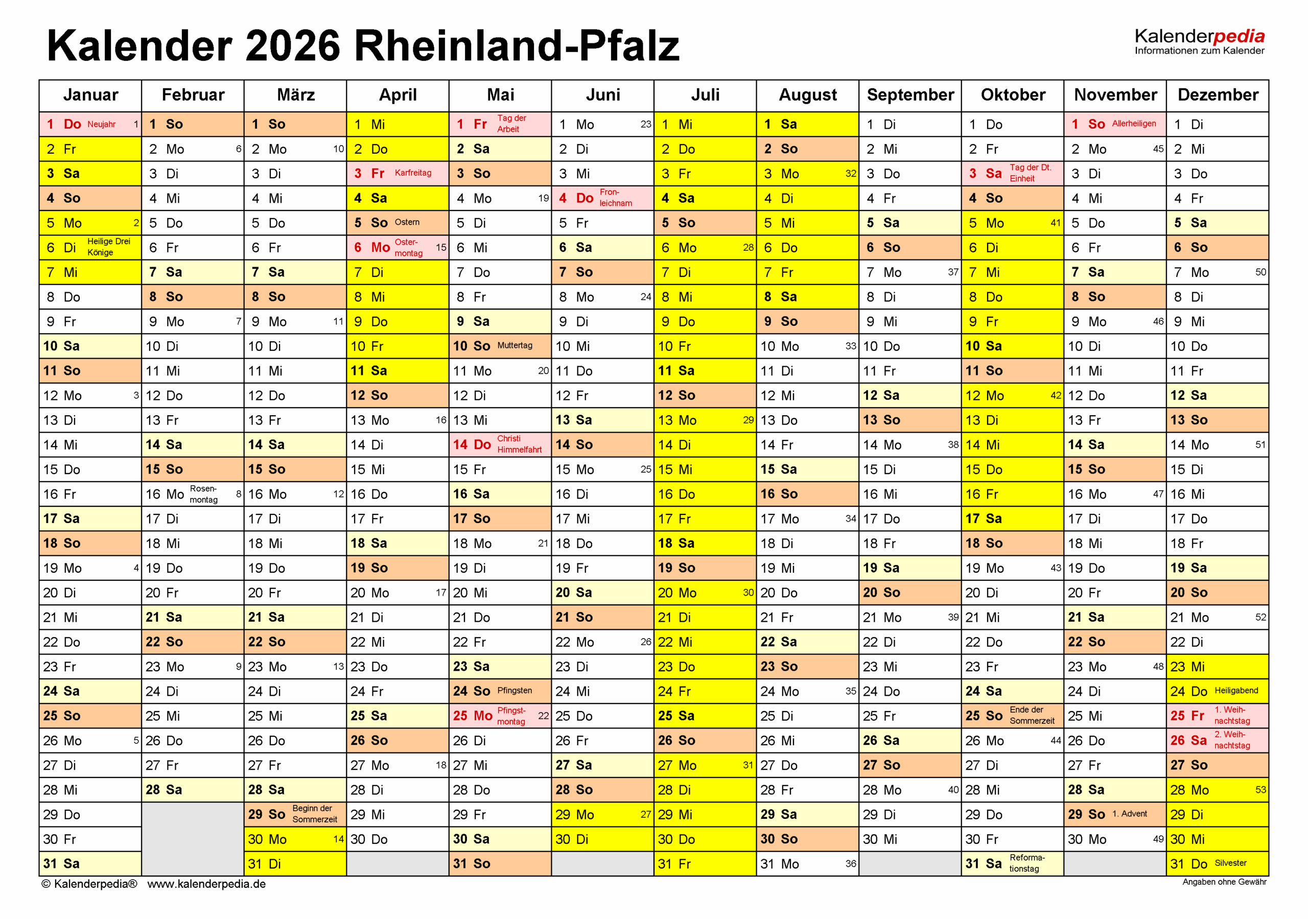 Sommerferien In Rheinland-pfalz 2026 Kalender 2026 rheinland-pfalz: Ferien, Feiertage, Word-vorlagen