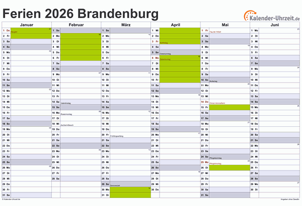  Ferien Brandenburg 2026 - Ferienkalender zum Ausdrucken Bildidee 