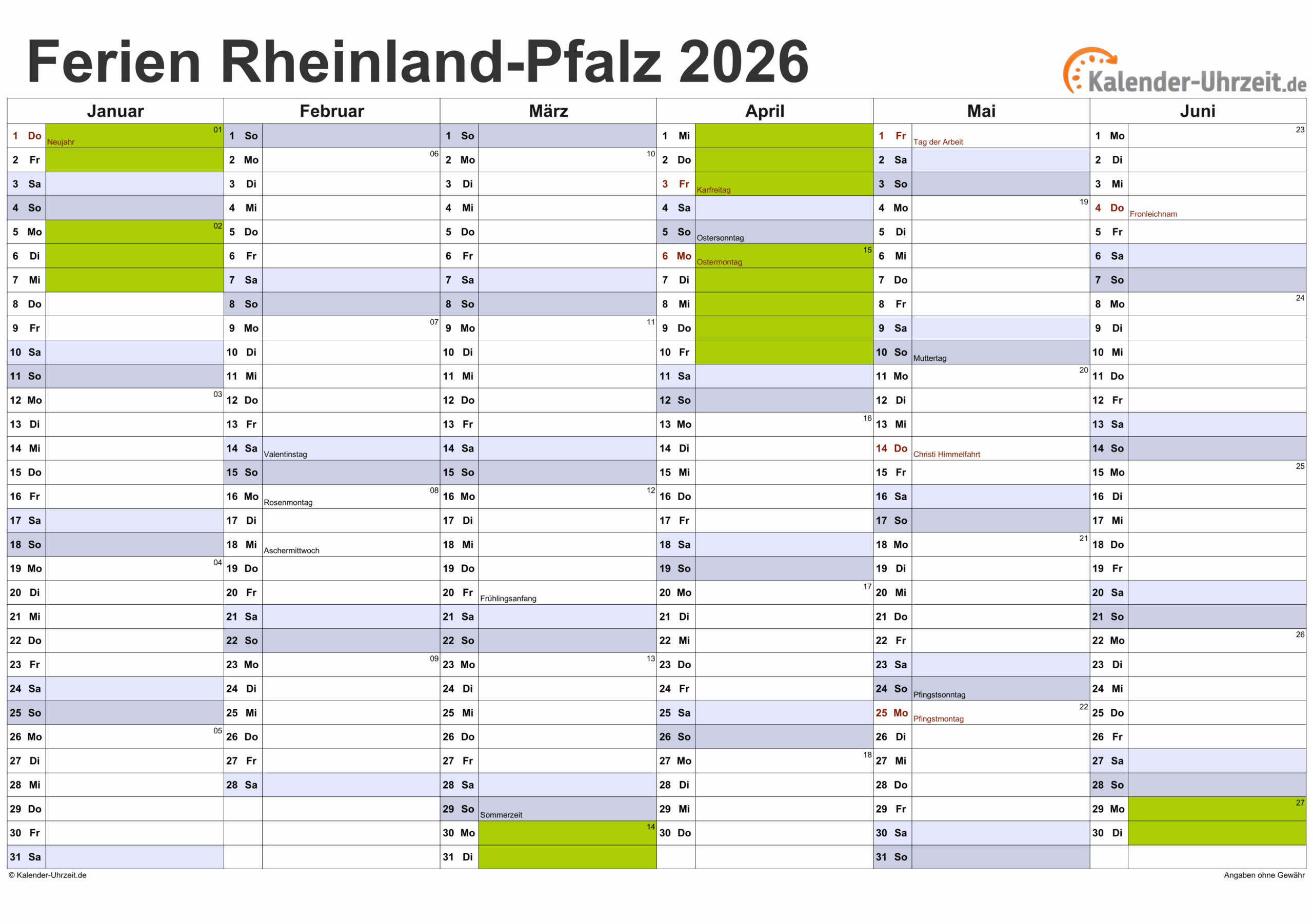 Herbstferien 2026 Rheinland Pfalz Kalender 2026 rheinland-pfalz: Ferien, Feiertage, Pdf-vorlagen