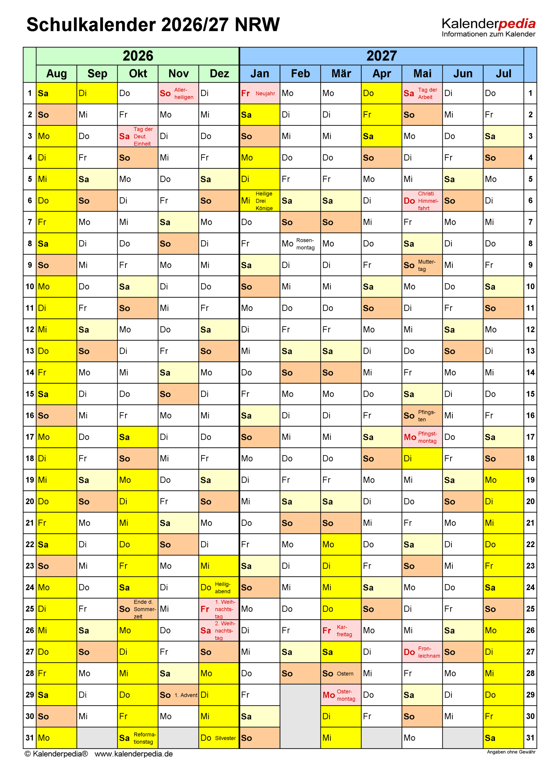 Osterferien In Nrw 2026 Kalender 2026 Nrw: Ferien, Feiertage, Pdf-vorlagen