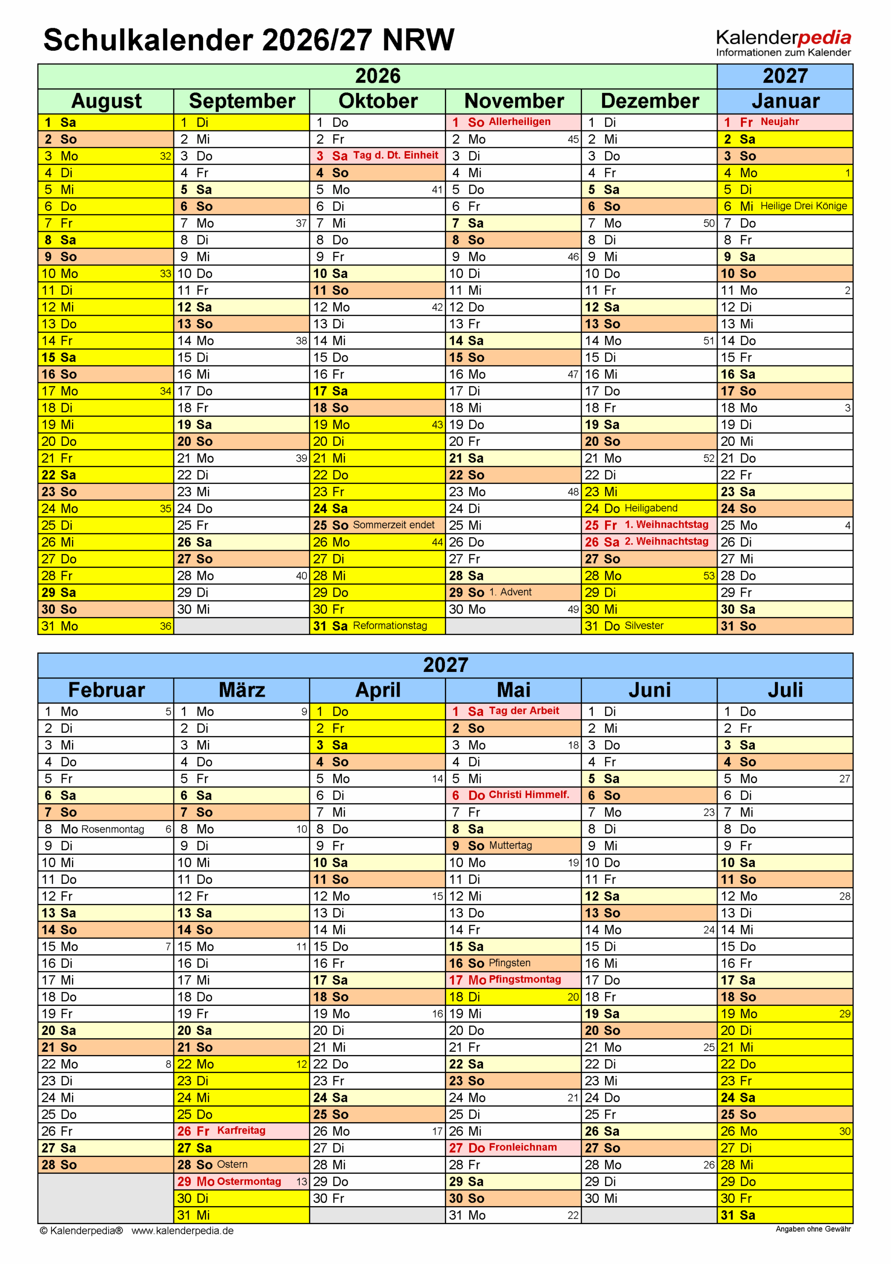Abitur Prüfungstermine 2026 Nrw Kalender 2026 Nrw: Ferien, Feiertage, Word-vorlagen