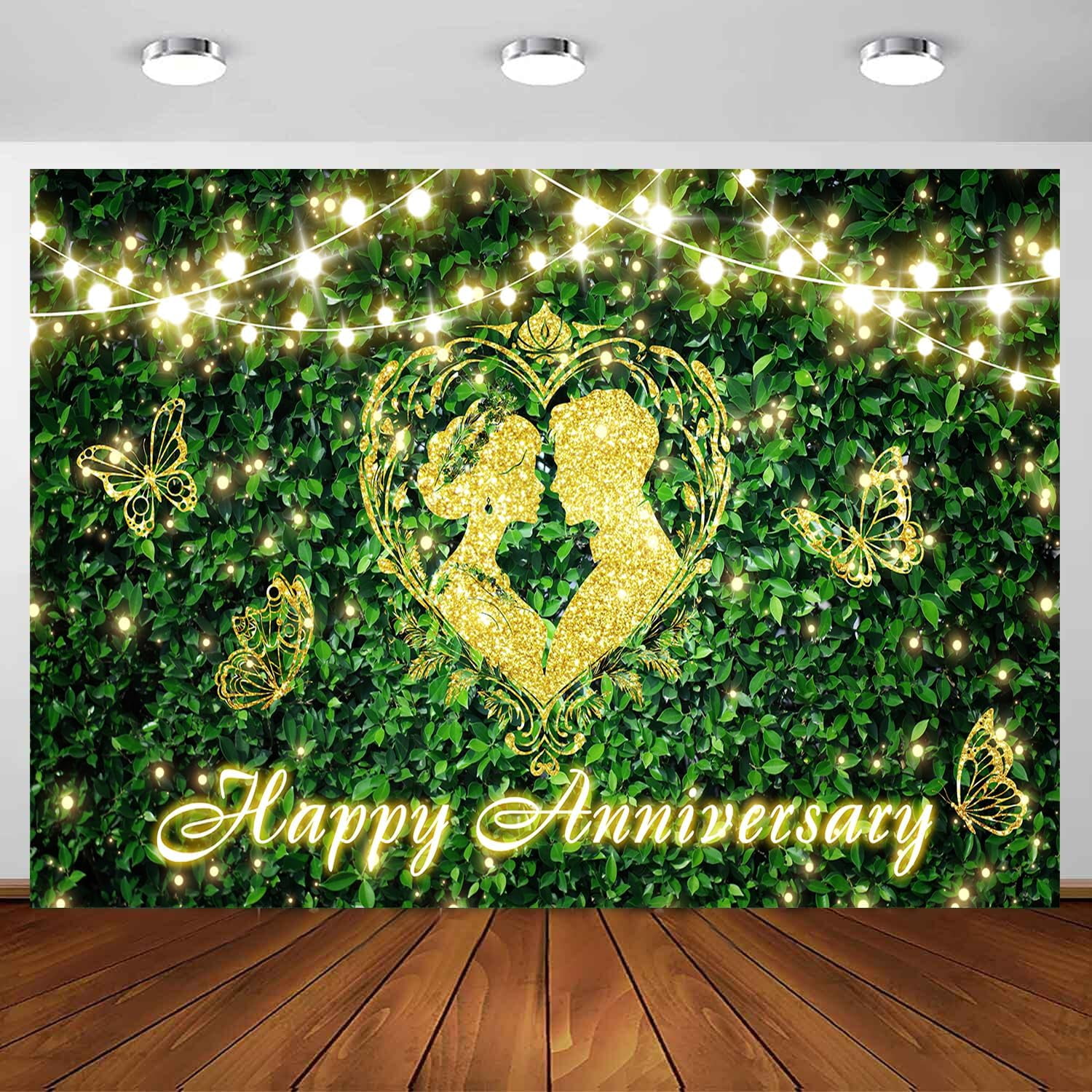  Happy Anniversary Backdrop 6 x 4 ft Polyester Green Grass Leaf Bildidee 