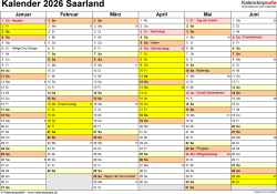 Kalender 2026 Saarland: Ferien, Feiertage, Word-Vorlagen Illustration 