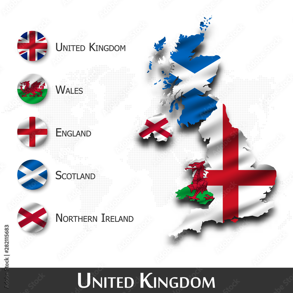  United kingdom of great britain map and flag ( Scotland . Northern Illustration 