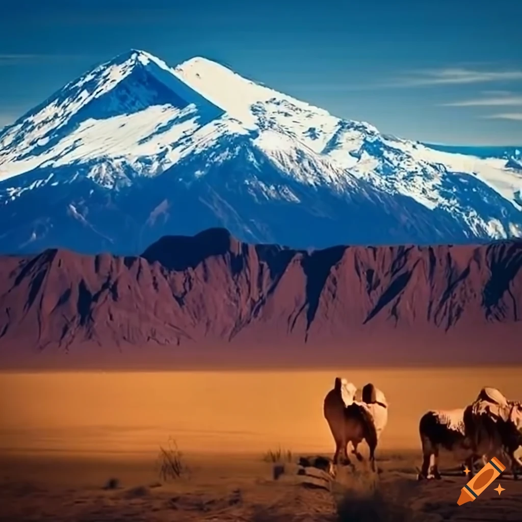  A diverse landscape in Argentina with Andes Mountains, plains, and Motiv 