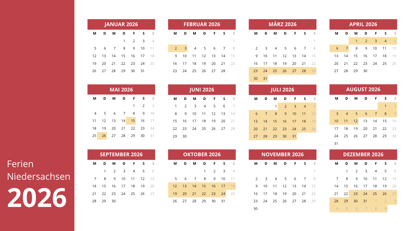  Ferien Niedersachsen 2026 – Alle Schulferien und Feiertage im Überblick Motiv 