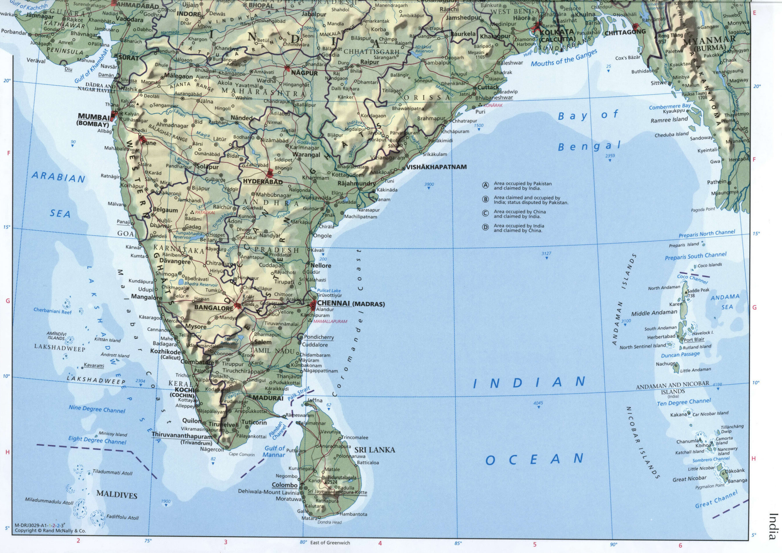  Physical map of India map with latitude and longitude lines Bildidee 