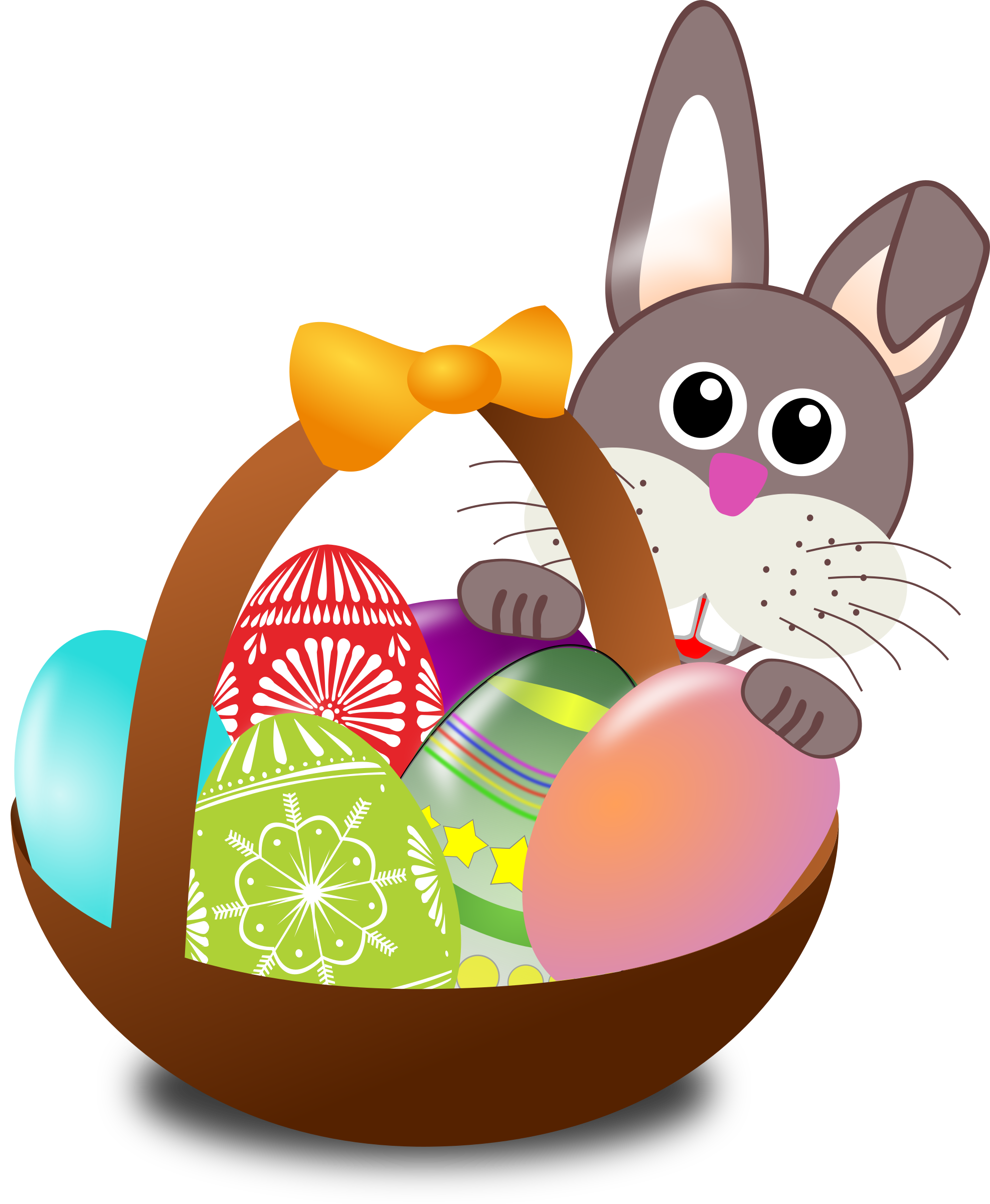  Clipart - Funny bunny face with Easter eggs in a basket Illustration 