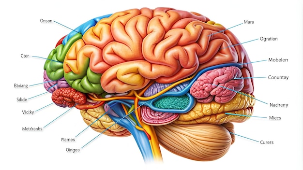  Detailed diagram of human brain anatomy with labels for educational use Illustration 