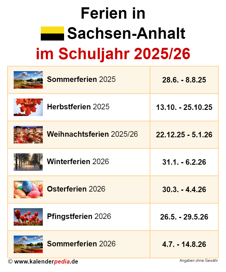  Ferien in Sachsen-Anhalt im Schuljahr 2025/26 Motiv 