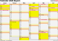  Kalender 2026 Bayern: Ferien, Feiertage, Excel-Vorlagen Motiv 