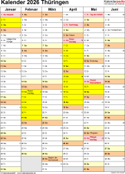  Kalender 2026 Thüringen: Ferien, Feiertage, PDF-Vorlagen 