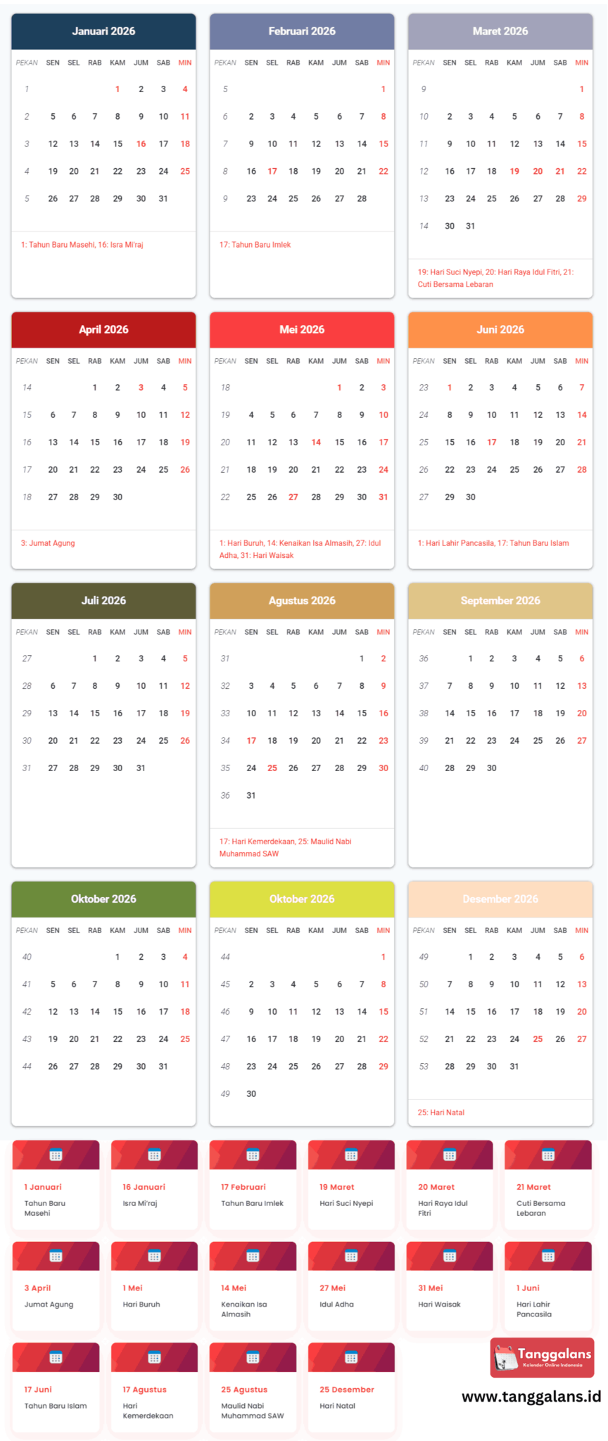  Kalender 2026 - Kalender Lengkap dengan Tanggal Merah Bildidee 