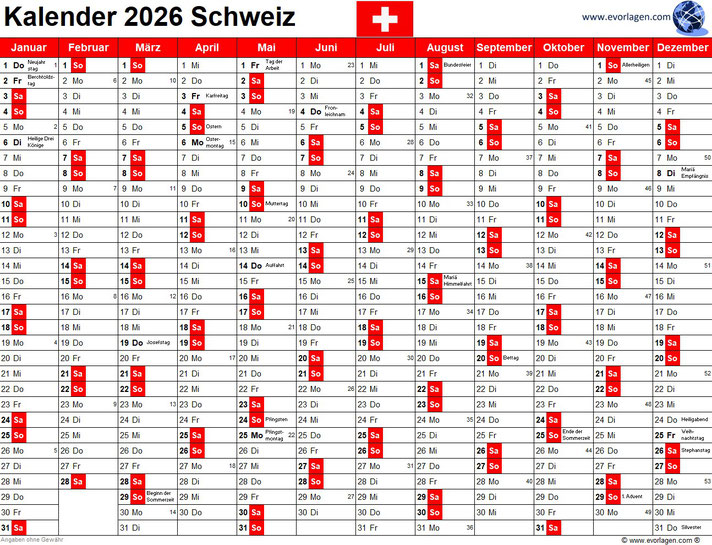  Kalender 2026 - evorlagen Bildidee 