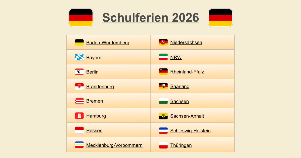  Schulferien 2026 (Termine & Übersicht) 