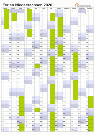  Ferien Niedersachsen 2026 - Ferienkalender zum Ausdrucken Motiv 