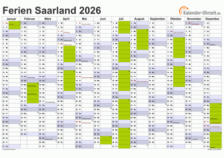  Ferien Saarland 2026 - Ferienkalender zum Ausdrucken Bildidee 