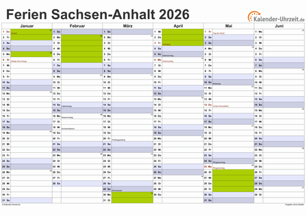  Foto zu Ferien Sachsen-Anhalt 2026 - Ferienkalender zum Ausdrucken 