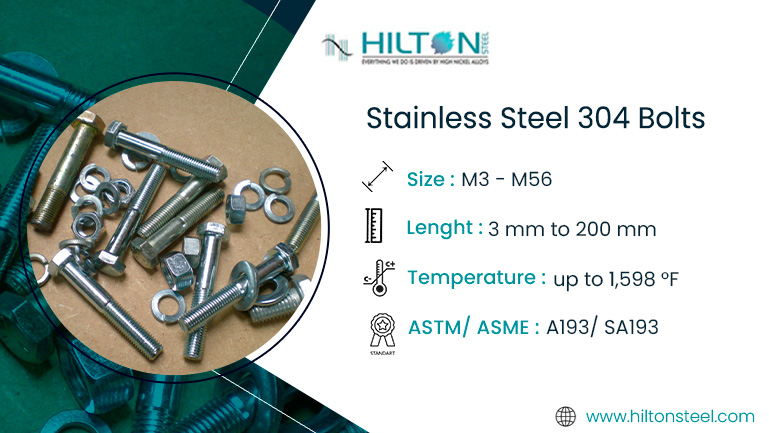  Stainless Steel 304 Bolts, UNS S30400 Bolts and Nuts High strength 