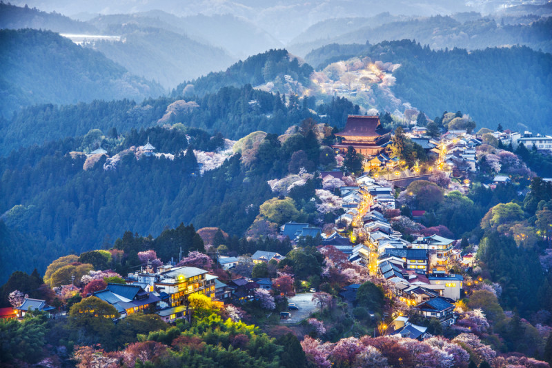  Foto zu El monte que cambia de color con la floración de los cerezos en Japón 