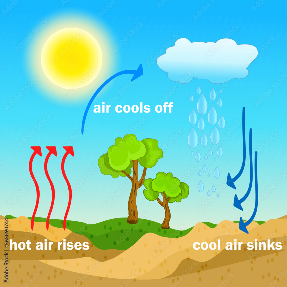  Convection process diagram. Warm air rises and cool air sinks. Hot and Illustration 