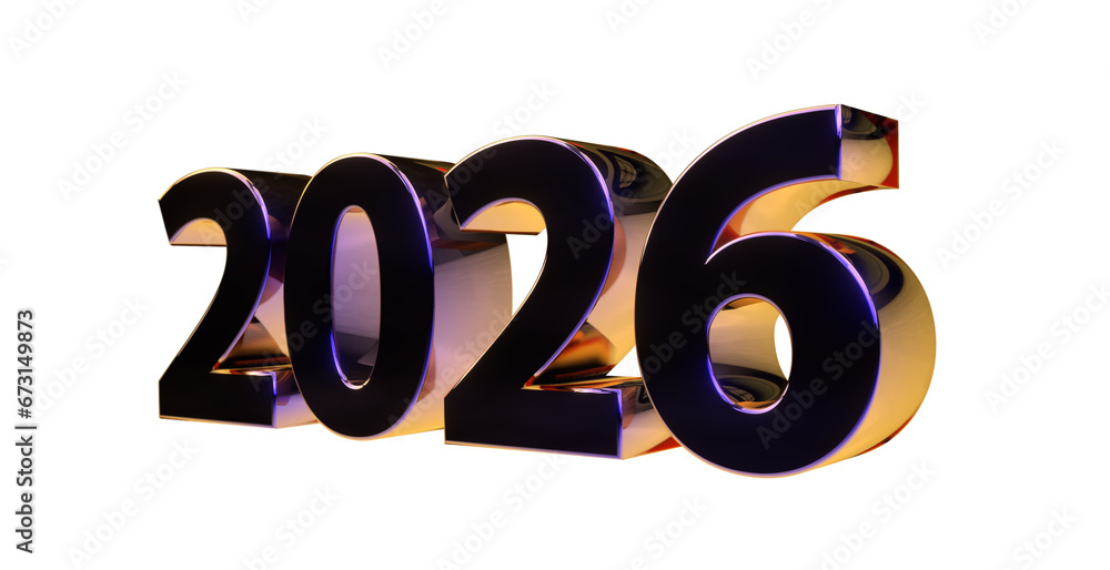  2026 plakative metallische schwarz goldene 3D-Schrift, Jahreszahl Bildidee 