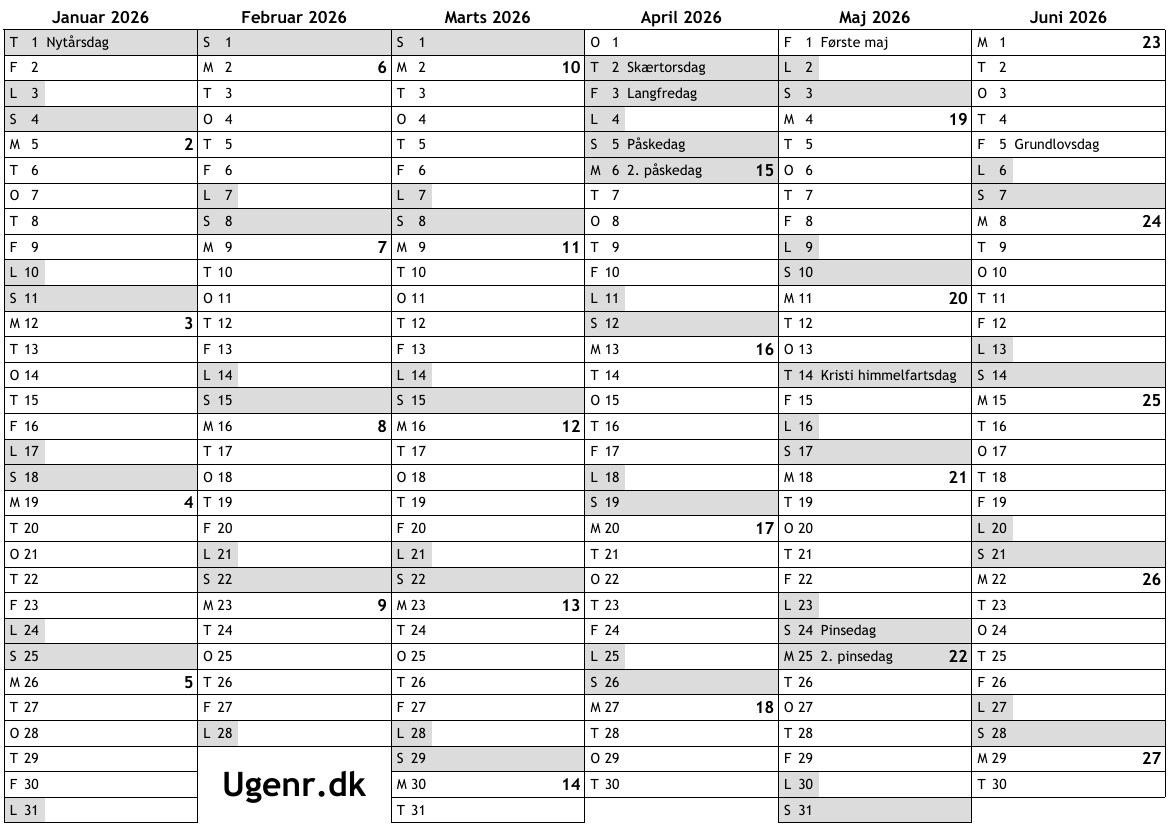  Kalender for 2026 med helligdage og ugenumre … ugekalender, online Bildidee 