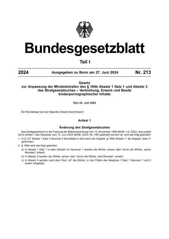  Krumme 13 Bundesgesetzblatt: Der neue § 184b StGB(Kinderpornos) ist am Motiv 