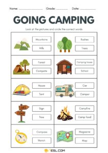  Free Camping Vocabulary Worksheets for Kids: PDF Printables • 7ESL Motiv 