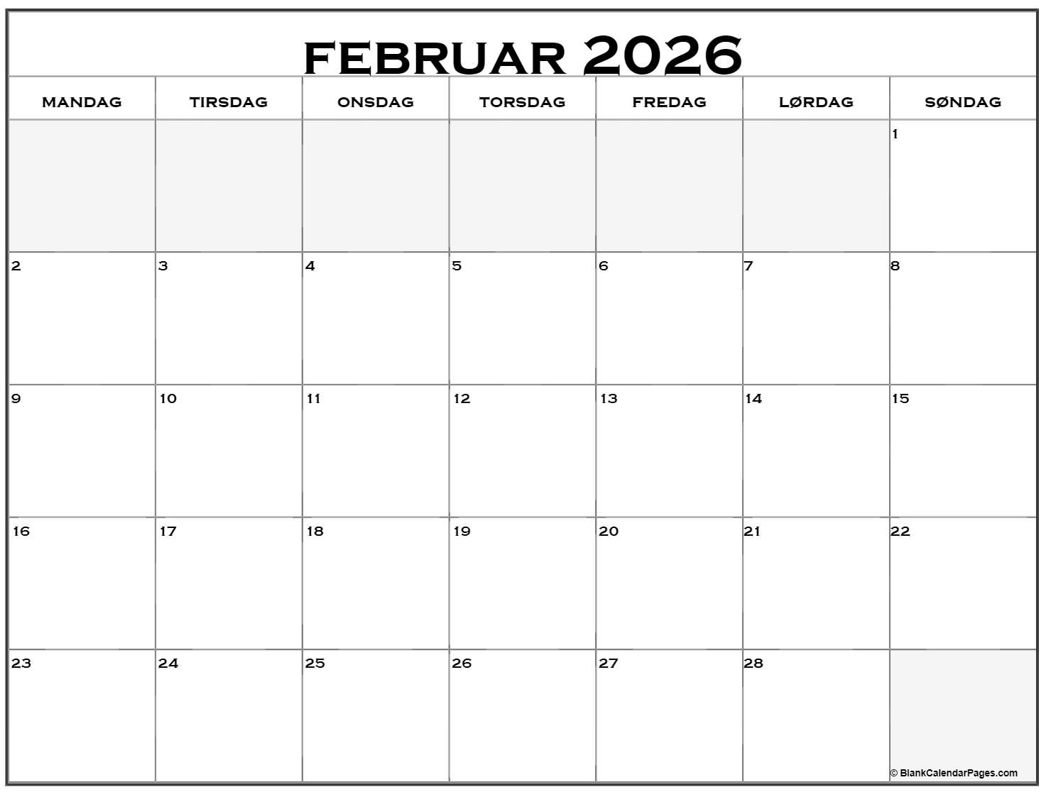  Kalender februar 