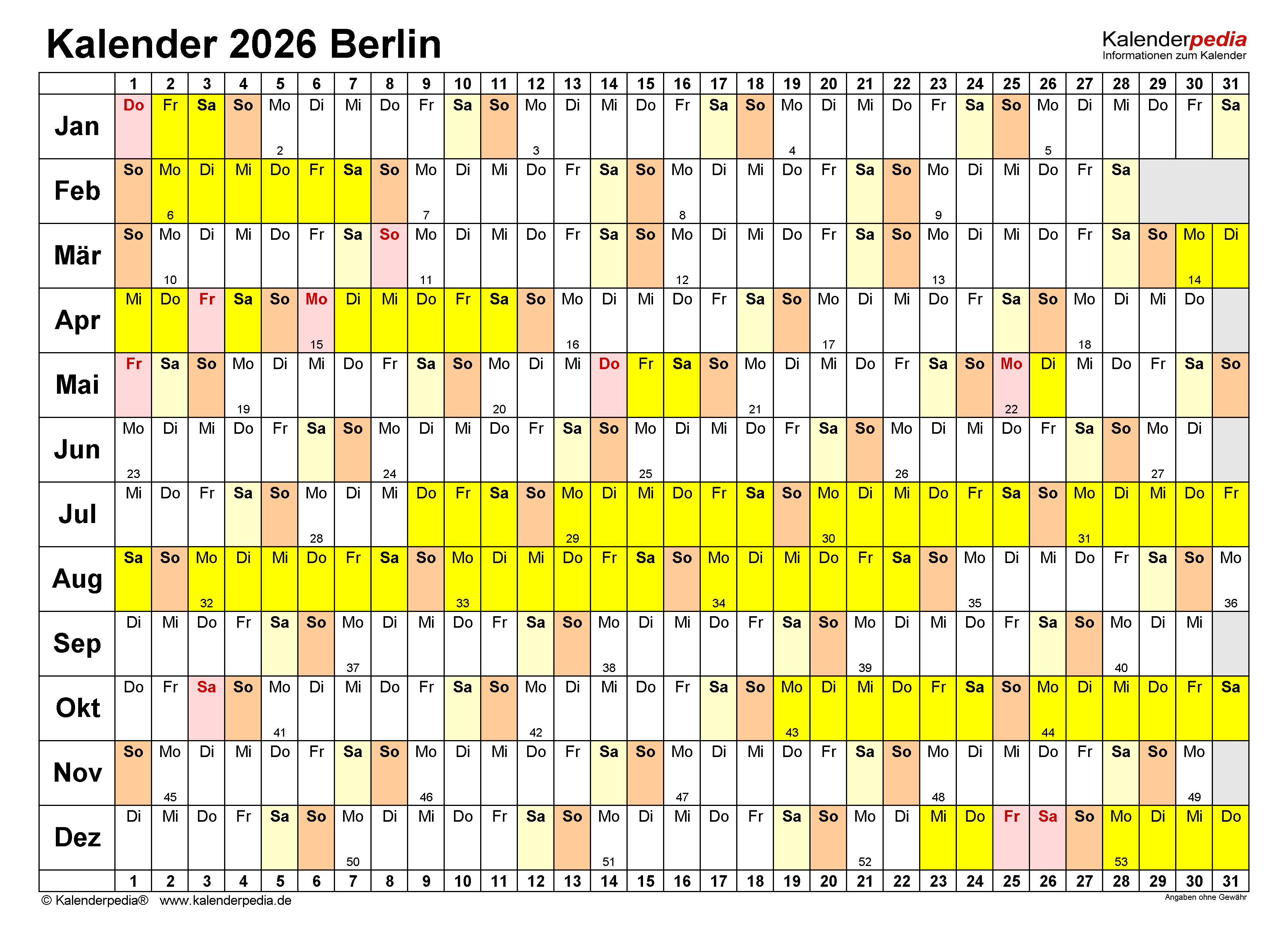  Kalender 2026 Berlin: Ferien, Feiertage, Excel-Vorlagen Motiv 