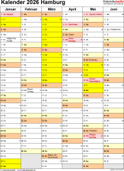  Kalender 2026 Hamburg: Ferien, Feiertage, Excel-Vorlagen Illustration 