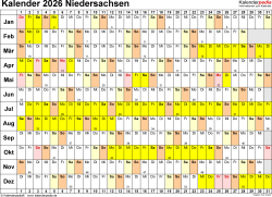 Kalender 2026 Niedersachsen: Ferien, Feiertage, PDF-Vorlagen Illustration 